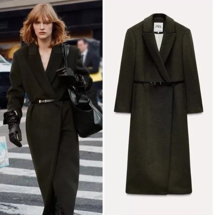 ZARA ZW COLLECTION BELTED WOOL COAT KHAKI FW24/25 SIZES L REF. 3811/241 image 5
