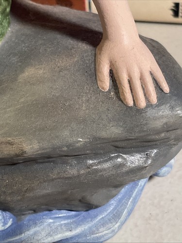 Atlantic Mold Mermaid on Rock Ceramic Statue Vintage 1970s Signed Hand Painted - Picture 5 of 13