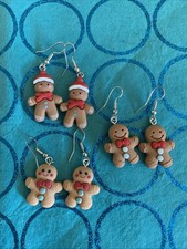 3 Pair Gingerbread Man Earrings Christmas Holiday Cookie Gift Earrings NEW Hook