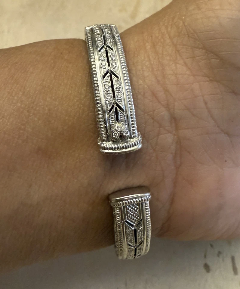 Brazalete brazalete brazalete de diamantes de oro blanco de 18k 42,7 gramos-Judith Ripka desgaste/chatarra Foto 3 de 4