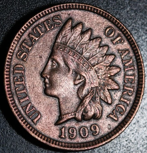 1909 INDIAN HEAD CENT - With LIBERTY & Near 4 DIAMONDS - AU UNC