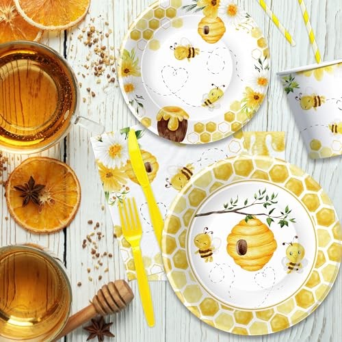 Bee Baby Shower Decorations Paper Plates And Napkins Party Supplies - Bee - Picture 7 of 8