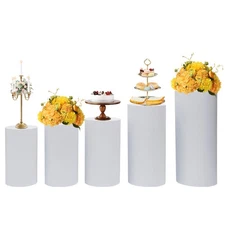 Cylinder Stands For Party-set Of 5 White Cylinder Pedestal Stand Decoration