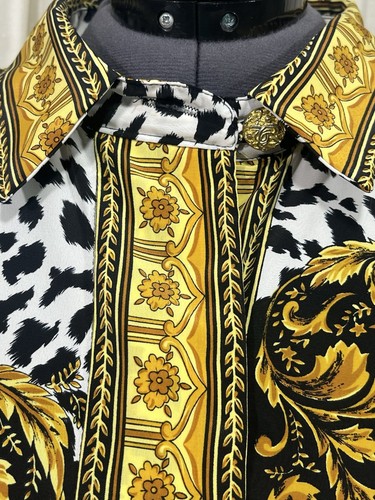 Vintage 90s Blouse Animal Baroque Print Long Sleeve Button Up Plus Size 24 - Picture 3 of 19