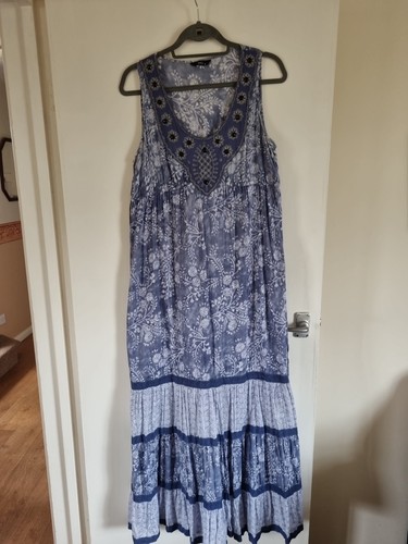 M&Co Damen Maxikleid blau geblümt Größe 16 💯 Baumwolle