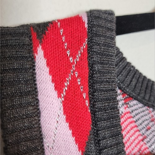 NWT Modcloth Red Purple Grey Silver Metallic Argyle Sweater Vest Medium Preppy - Picture 2 of 14