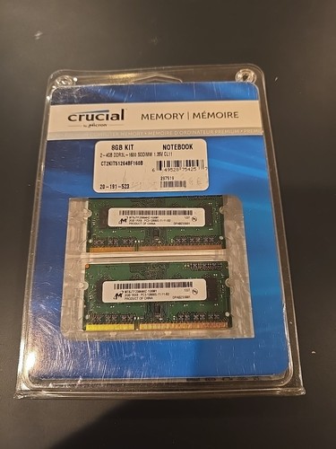 Crucial 8GB Kit 2 x 4GB DDR3L 1600 MHz PC3L-12800 Laptop RAM Sodimm Memory NIP - Picture 1 of 3