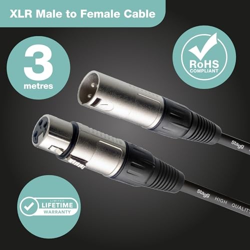 Stagg Mikrofonkabel 3m XLR Stecker/Buchse Schwarz Professionell Audio - Bild 4 von 7