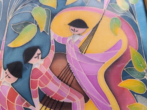 Gemälde Malerei Seidenmalerei Surreal Musik Gitarre Schloss Botanik Blätter - Bild 9 von 13