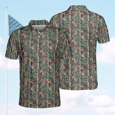 Leaves Camouflage Polo Shirt Men All Over Print Casual Short Sleeve