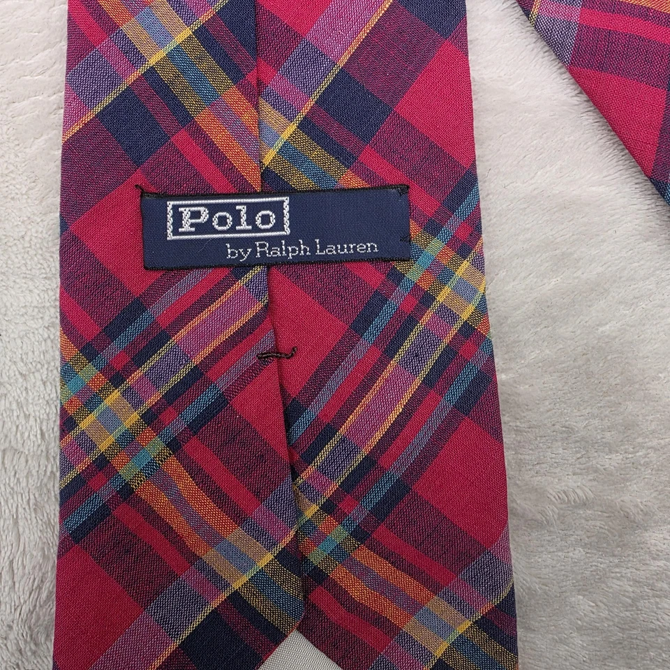 Corbata Polo Ralph Lauren Para Hombres Roja Escocesa Tartán Algodón Navidad Hecha en EE. UU. Foto 4 de 4