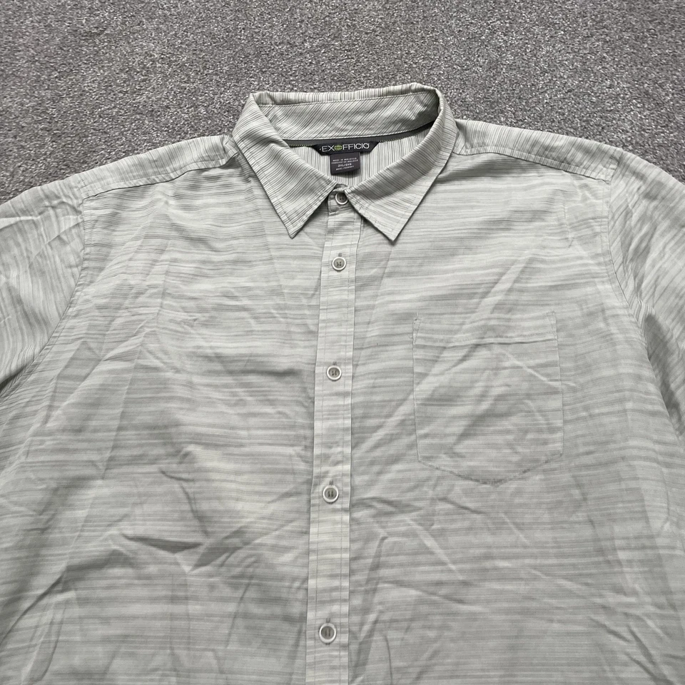 ExOfficio Shirt Mens 2XL Light Green Striped Short Sleeve Button Down Travel - Image 2 of 4