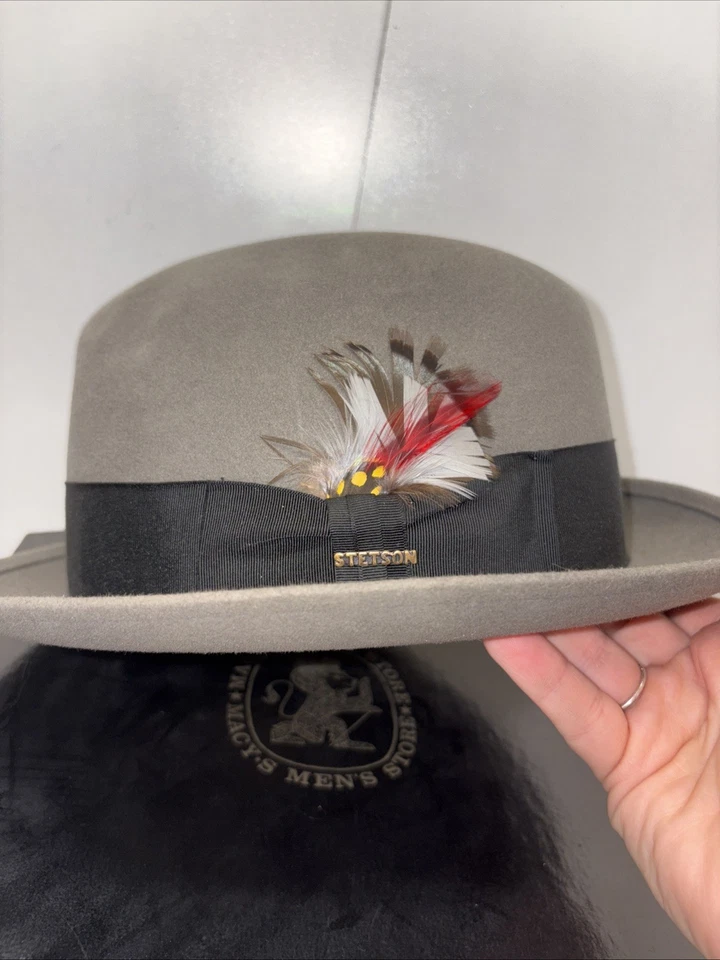 Шляпа фетровая мужская Royal STETSON Fedora Temple 7 карибу с необработанным вырезом в коробке винтажная - Изображение 4 из 4