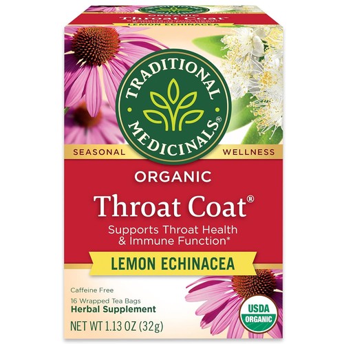 Traditional Medicinals Organic Throat Coat Tea, Lemon Echinacea, 16 Tea Bags - Picture 1 of 3