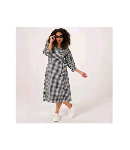 Dannii Minogue Check Wrap Dress Petite Black-White Size 14 100% Cotton QVC BNWT - Picture 6 of 6
