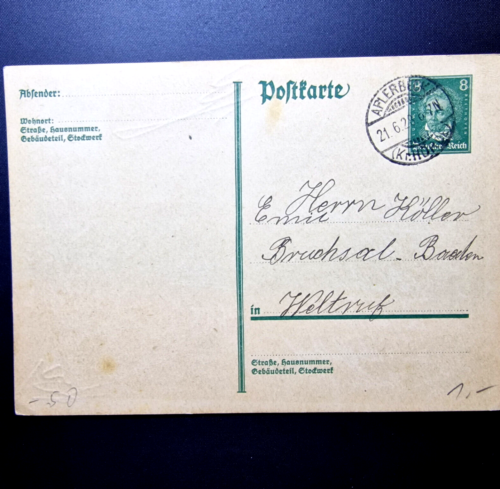 Allemagne 1928 - Carte Deutsches Reich - d'occasion - 8 timbres phenning - Photo 1 sur 4