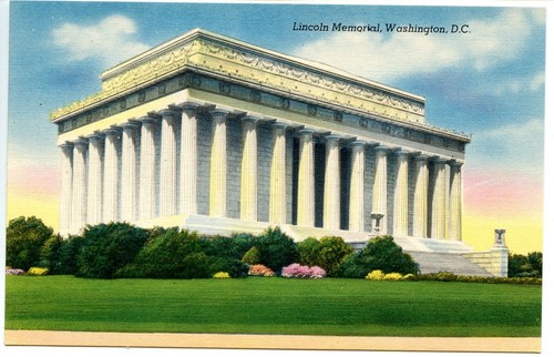 Colorida vista del Lincoln Memorial Washington DC postal de lino vintage - Imagen 1 de 2