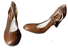 Sam & Libby Wos Heels ELLIANCE SZ 8 M Brown Animal Print Buckle Ankle Strap