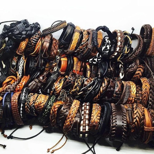 Bulk 20pz/Lotto Bracciali Polsino in Pelle per Uomo Donna Gioielli Festa - Foto 7 di 15