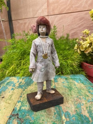 Indian Man Standing Terracotta Clay Doll Handmade Figurine Antique Sculpture Art - Picture 1 of 13