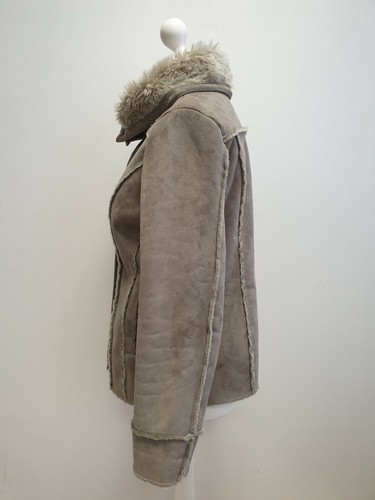RR437 WOMENS CHEROKEE GREY FAUX SHEEPSKIN FUR TRIM FULL ZIP JACKET UK L 14 EU 42 - Picture 3 of 8
