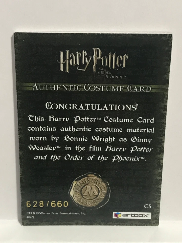Harry Potter Order of the Phoenix Costume Card C5 Ginny Weasley - 628/660 - Image 2 of 2