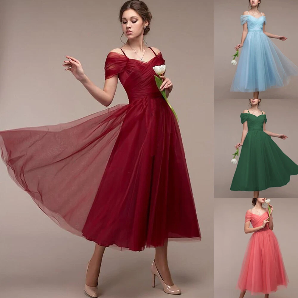 Long Cocktail Ball Gown Party Prom Dresses Womens Bridesmaid Swing Wedding Dress