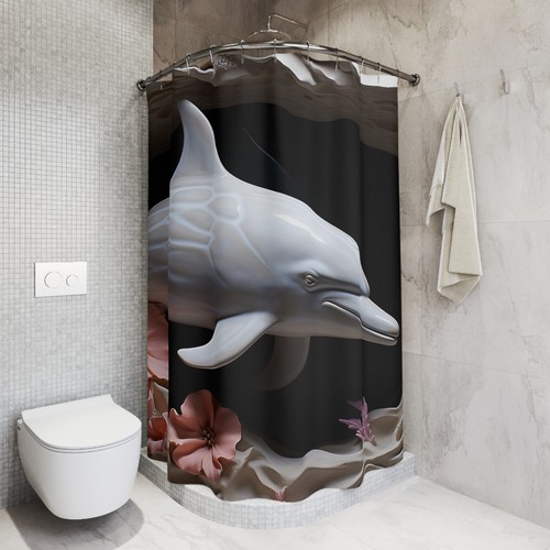 Dolphin Shower Curtain, Nautical Home Decor, Coastal Bathroom Accessory, Ocean - Picture 6 of 6