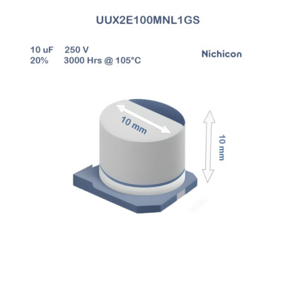 10X UUX2E100MNL1GS Nichicon 10uF 250V 10x10 Aluminum Electrolytic Capacitor SMD