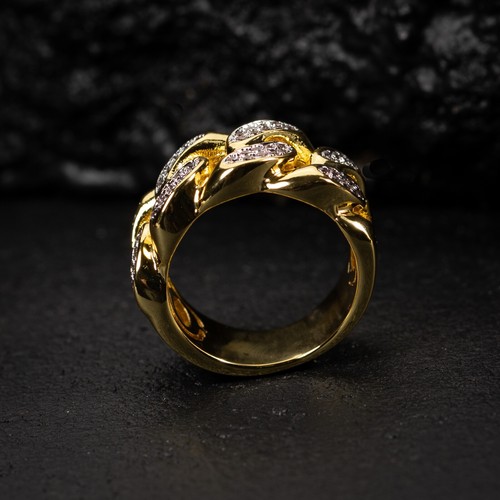 Men's Cz Iced Yellow Gold Plated Cuban Link Hip Hop Statement Pinky Ring - Picture 4 of 5
