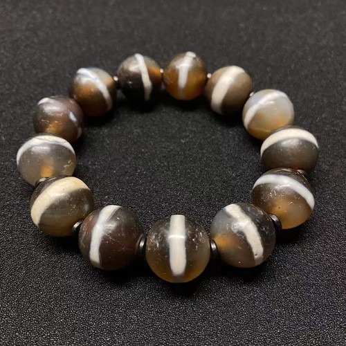 Bracciale Agata Perline Dzi Rotondo Medicinale Righe Guaritore Vecchia Linea Collezionismo - Foto 1 di 4