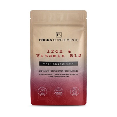 Eisen tabletten mit Vitamin B12 | 14 mg + 2,5 µg | Hebt das Energieniveau