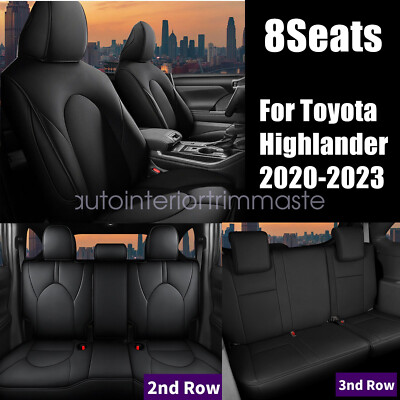 For 2020 - 2023 Toyota Highlander 8 PU Leather SEAT COVERS Full Surround Black