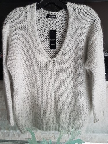 BEBE CARDIGAN SWEATER PULLOVER Kellie Metallic Mohair-Blend Lurex Italian Yarn S - Picture 7 of 12