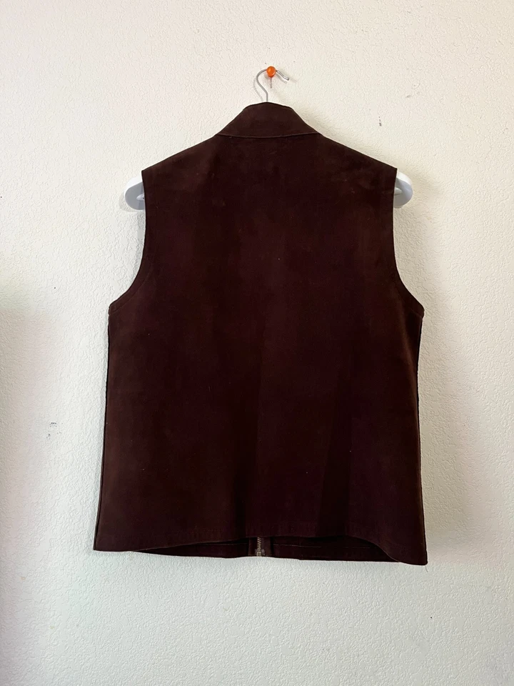 Lauren Ralph Lauren Womens Large Brown Pockets Faux Suede Brown Full Zip Vest - Image 2 of 4