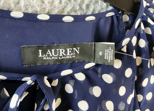 Lauren Ralph Lauren Polka Dot Chiffon Long Sleeve Dress Women's 6 Navy/White - Picture 6 of 15