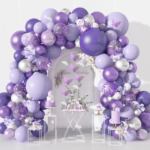 144Pcs Purple Balloons Garland Arch Kit for Butterfly Baby Shower Decorations fo