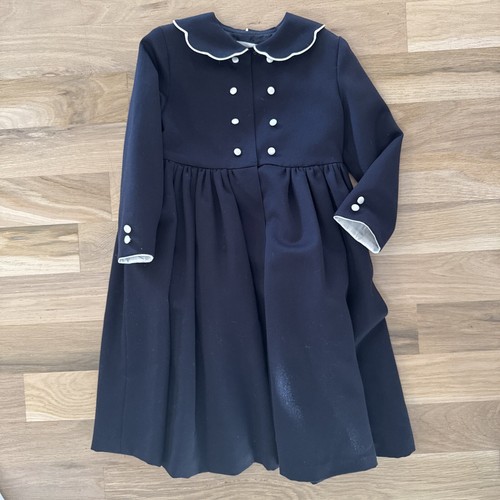 Zoe Ltd Girls Dress Size 6 Navy White Scallop  - Picture 1 of 5