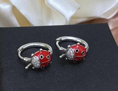 925 Silver Ladybird Red Ladybug Huggie Hoop Earrings ∙ Women Kids Gift ∙ A161 - Picture 7 of 8
