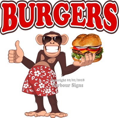 Burgers DECAL Choose Your Size Monkey Concession Food Truck Vinyl Sticker Burgers DECAL Choose Your Size Monkey Concession Food Truck Vinyl Sticker