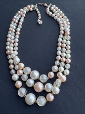 Vintage Faux Pearl Japan Necklace 3-Strand Bead 22  