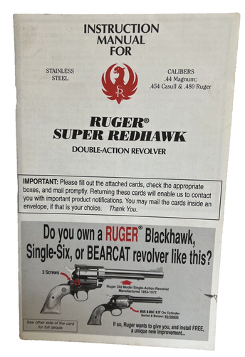 2001 Ruger Super Redhawk 44 Mag .454 Casull .480 Revolver Bedienungsanleitung - Bild 2 von 3