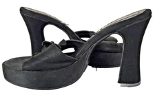 Chunky Heel Goth Steve Madden Sultan Vintage Y2K Black Satin Platform Sandals