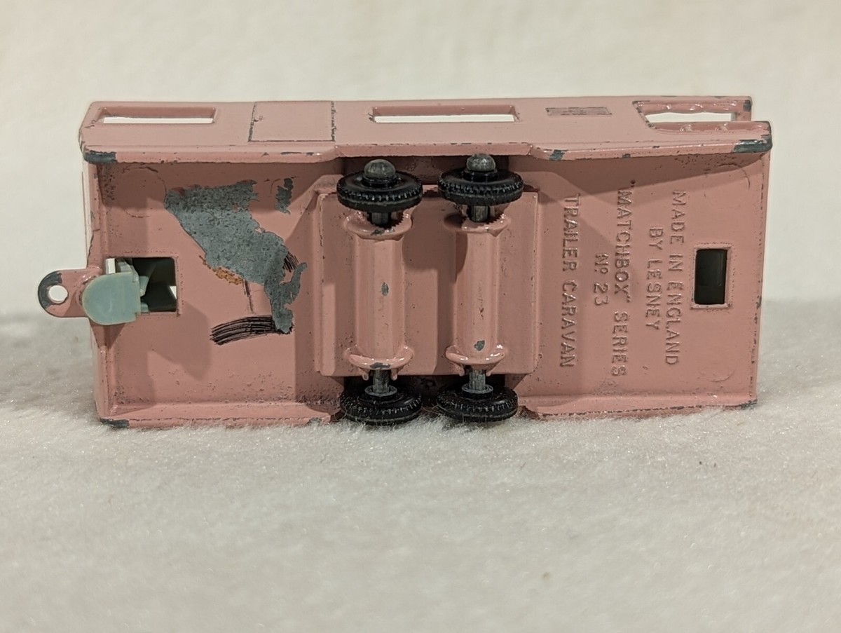Vtg 1965 Matchbox #23 Trailer Caravan, Pink with No White Roof