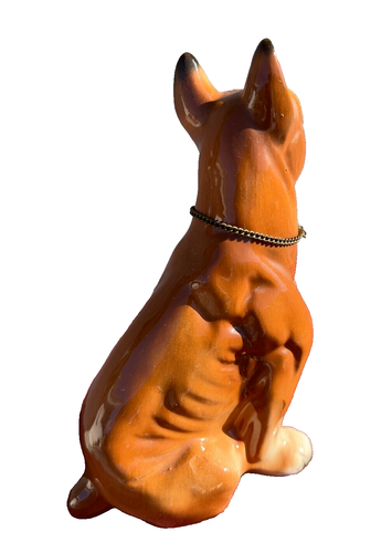 Antigua estatuilla de perro boxer de porcelana con cadena nombre etiqueta collar 5,75 pulgadas de alto - Imagen 6 de 10