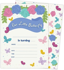 Butterfly 1 Birthday Invitations Cards Envelopes Seal 25ct Ebay