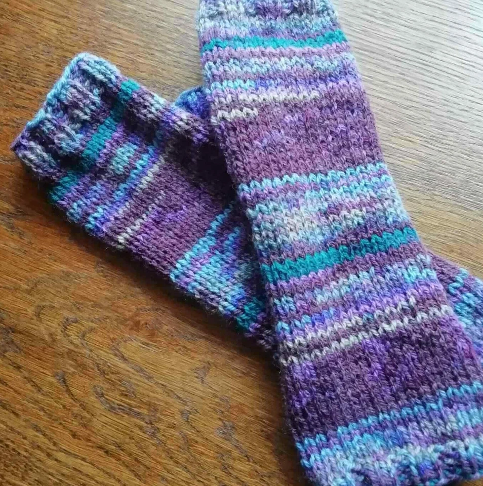 Mitones de lana arco iris tejidos manos mujeres guantes suaves mangas sin dedos rayas  Foto 4 de 4