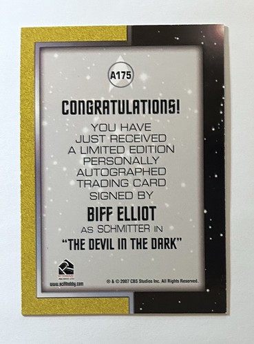 STAR TREK TOS 40th SERIES 2 BIFF ELLIOT AS SCHMITTER AUTOGRAPH CARD A175 AUTO - Picture 2 of 2