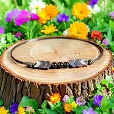 Natural Hematite & Black Onyx Beads Healing Protective Energy Handmade Anklet