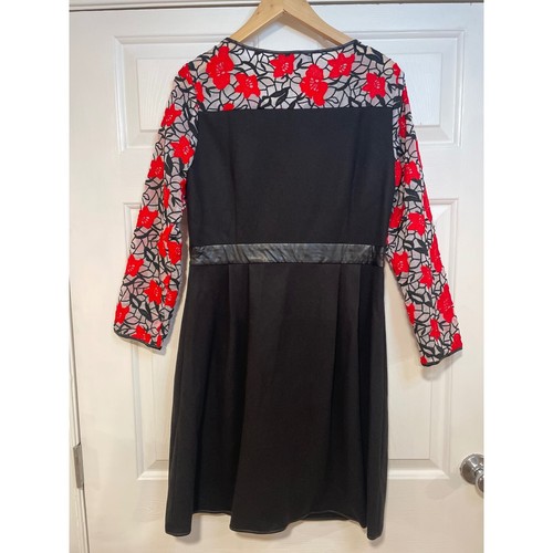 Embroidered Palestinian Short Dress Rose Floral Long Sleeve Black Red L FLENKIY - Picture 4 of 8